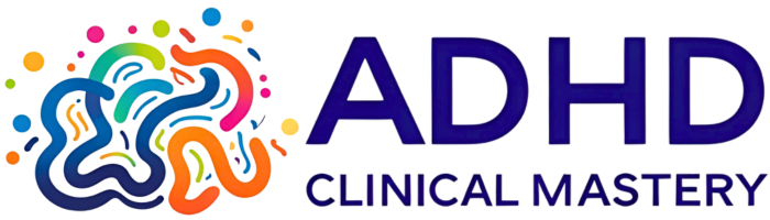 ADHD Clinical Mastery Horizontal Logo with colourful brain logo
